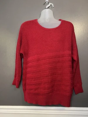 Suéter Alfani Mujer Talla Grande 1X Rojo Metálico Acanalado Tejido Cuello Redondo Pullover Foto 1 de 4