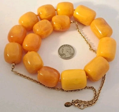 Collar de cuentas gruesas ámbar báltico imitación Kenneth Lane firmado vintage etiqueta de los años 80 Foto 1 de 4
