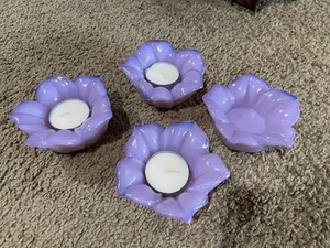 Crate & Barrel Flieder Blütenblatt Blume Glas Teelicht Kerzenhalter 4er Set Italien - Bild 1 von 11