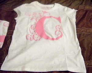 Girl's Initial Tee's letter "C" Design White/Pink Shirt - Picture 1 of 5