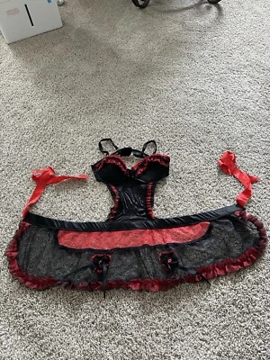 Native Intimates Heart details Red/Black Lingerie Apron Bow Dress Size 36B Mesh - Image 1 of 4