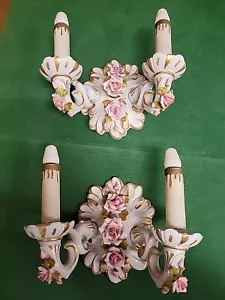 Vintage Wall Sconces Pair Beautiful Authentic Vintage Rose Flower Wall Sconces - Picture 1 of 6