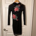 Papaya womans Embroidered flowers floral Black Net Dress size small