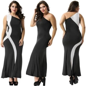 Women's Plus Size One Shoulder Black Long Dress Elegant Party Glamour Classy - Picture 1 of 7