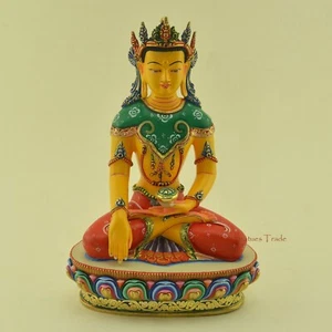 "Estatua de Buda Shakyamuni coronada pintada a mano de 10"" de fina calidad de Patan, Nepal" - Imagen 1 de 4