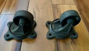 Vintage Set of 2 Large Cast Iron Casters Wheels Bond Manheim PA - Picture 1 of 6