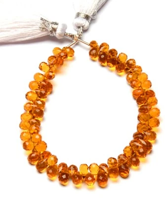 Golden Citrine Color Quartz 6x4 mm Size Faceted Teardrop Briolette Beads 6.5" - Image 1 of 4
