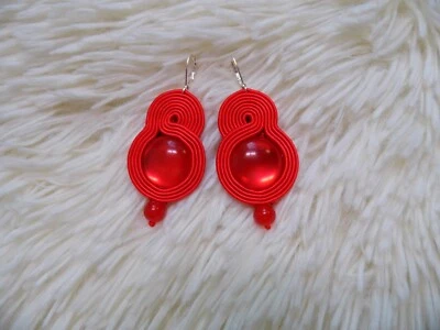 Rote Ohrringe in Soutache-Technik, handgenäht. - Bild 1 von 4