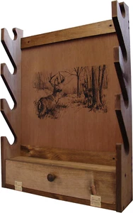 Evans Wood Wall Rack Cabinet 4 Rifle Gun Shotgun Display Bar Ammo Storage Box - Picture 1 of 6