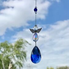 New Glass Hanging Sun Catcher Mobile Guardian Angel Memorial or Protection Blue