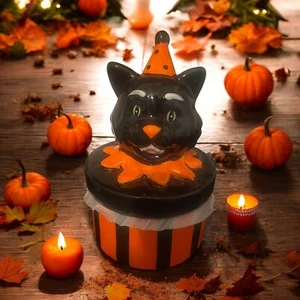 Caja de dulces para gatos Halloween cerámica 7" H x 4" W - Imagen 1 de 7