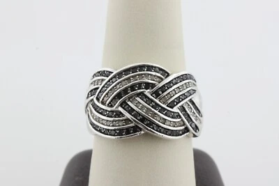 JS Affinity Sterling Silver 925 Diamond Striped Weave Pattern Ring - Size 10 - Image 1 of 4