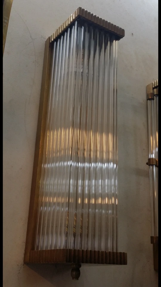 Antique Old Vintage Art Deco Brass & Glass Rod Ship Light Wall Sconces Lamp - Image 1 of 4