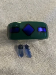 Steider Studios Signed Handblown Art Glass Cuff Bracelet & Pierced Earrings Lot - Picture 1 of 5
