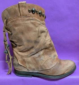 Free People x Anthropologie Wayland Distressed/Stud Fold Over Boot Brown Size 7 - Picture 1 of 13
