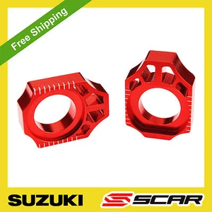 CHAIN ADJUSTER SUZUKI RMZ RMX 125 250 450 RM-Z RM-Z250 RM-Z450 RED SCAR - Picture 1 of 1