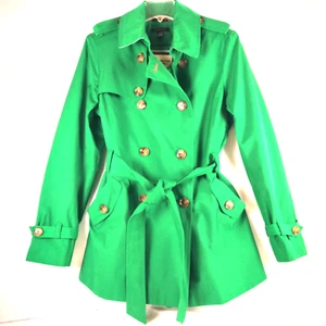 Tommy Hilfiger 3/4 Trench Coat Women Green Size L Double Breasted with Epaulets - Picture 1 of 9