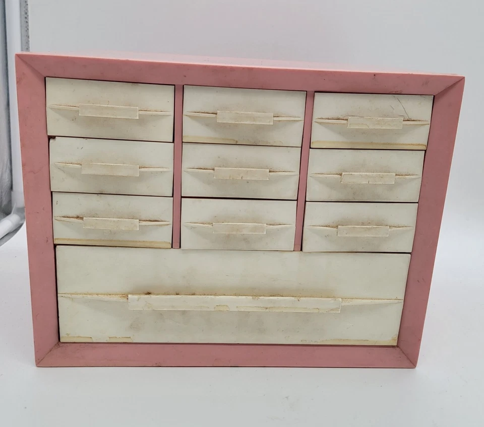 Retro MCM Vintage Pink Cream Akro-Mils Storage Cabinet 10 Drawers Bin Organizer - Image 1 of 4