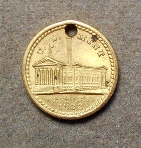 Geo. Soley: U.S. Mint, Phila. 1832 (Mint Building) (Lord’s Prayer). Gilt bras - Picture 1 of 2