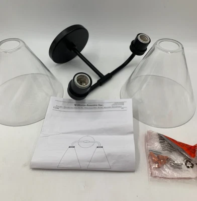 Pottery Barn Reagan 双锥形壁灯带阴影哑光黑色 18 英寸 W #1723 — 第 1/3 张图片