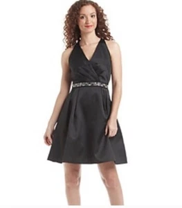 Adrianna Papell Black Sleeveless V-neck Open Back Dress Size 4 - Picture 1 of 12