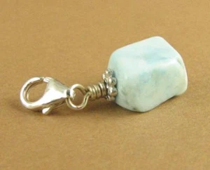 Larimar clip-on charm. Light blue stone. Sterling silver 925. Handmade. - Picture 1 of 7