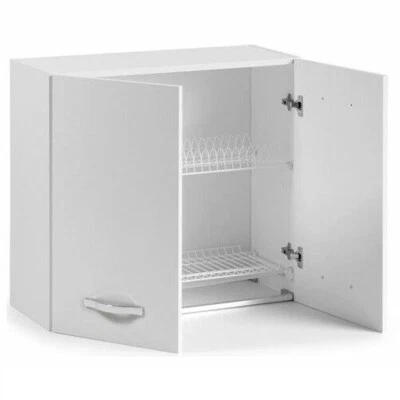 Mobile Pensile per Cucina Scolapiatti 2 Ante 2 Ripiani Moderno a Bianco 80 cm - Immagine 1 di 3