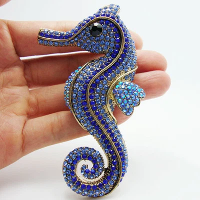 Precioso broche alfileres colgante delicado hipocampo decoración caballito de mar diamantes de imitación azul Foto 1 de 3