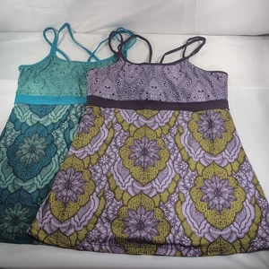 prAna 2 Set Tank Top Shirt Built in Bra Purple Teal Blue Green Floral Paisley XL - Picture 1 of 12
