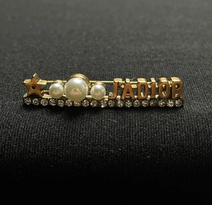 Dior Wonderful Vintage Gold Brooch Big Logo With Stones And Pearls - Picture 1 of 8