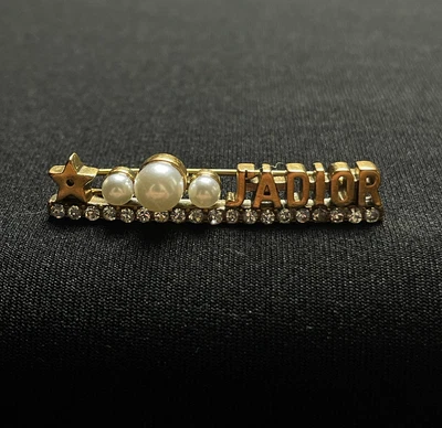 Dior Wonderful Vintage  Gold Brooch Big Logo With Stones And Pearls - Image 1 of 4