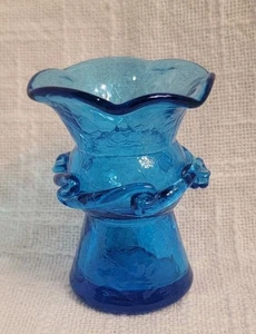 Jarrón Pilgrim Crackle Glass Azul Miniatura Mini 3.5" H Trenza Aplicada De Colección - Imagen 1 de 7
