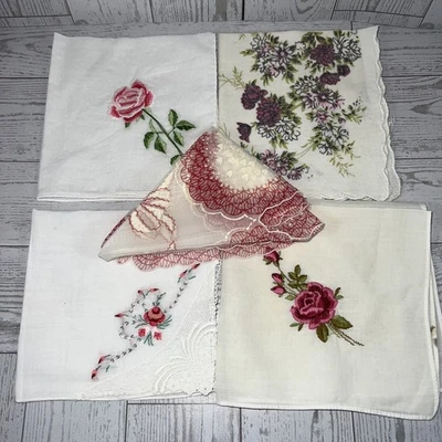 Paquete de 5 pañuelos vintage bordados florales adornos de encaje boda cottagecore Foto 1 de 4