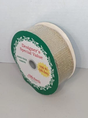 Michael's Gold Mesh Metallic Wire Edged Ribbon Spool 2.5" X 100ft. - Image 1 of 4