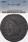 1809 1C PCGS VG8 Classic Head Large Cent Copper