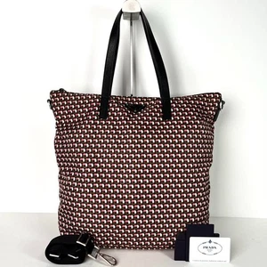 Bolso de Hombro PRADA Tessuto Stampato Nylon Cuero 2 Vías Marrón Rosa Casi Como Nuevo - Imagen 1 de 11