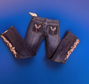 Y2K Cherry Blossom Embroidered Jeans Damen 29 Boho Hippie Fairycore Denim - Bild 1 von 4