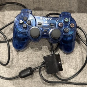 Sony PlayStation 2 PS2 Ocean Blue Clear Controller OEM SCPH-10010 TESTED WORKING - Picture 1 of 7