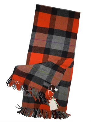 Fiori Di Firenze of Italy Wool plaid Throw Blanket  52" x 67" -Orange Black Grey - Image 1 of 4