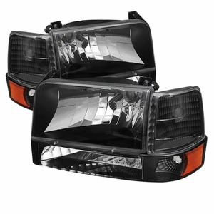 xTune For Ford F150 1992-1996 Headlights Pair w/ Corner Bumper 6pcs Amber Black - Picture 1 of 3