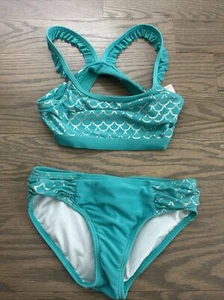 Girls Cat & Jack 2 Piece Teal Mermaid Bikini Swim Suit Size 6/6X - Picture 1 of 4