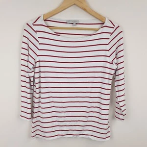 Hobbs Top Womens UK Medium White Red Striped Boat Neck Stretch Lined 3/4 Sleeve - Picture 1 of 12