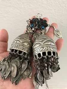 Altes Silber Antik/Vintage Ethno Afghan Ohr/Haarschmuck mit Glasintarsien - Bild 1 von 10