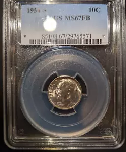 1954-s pcgs ms67fb banda completa Roosevelt Dime bellissimo quasi bianco - Foto 1 di 2
