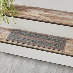 Farmhouse 8.5"x27" Stair Tread Green Multi Braided Jute Floor Decor VHC Brands - Picture 1 of 7