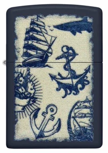 Zippo Windproof Nautical Anchor & Ship Lighter, Navy Blue, 49774, New In Box - Picture 1 of 4