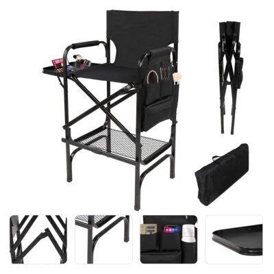 Tall Directors Chair, Folding Makeup Chair with Folding Tabletop Storage Bags - Image 1 of 4