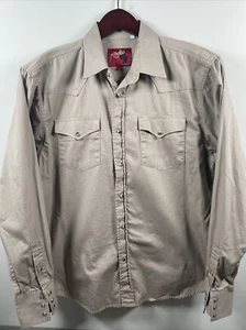 Rodeo Clothing Co Mens Large Button Front Shirt Tan Pearly Snap Western Cowboy - Picture 1 of 10