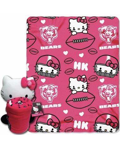 NFL Chicago Bears Hello Kitty Hugger Pillow & Throw Blanket Set 40"x50" Cover