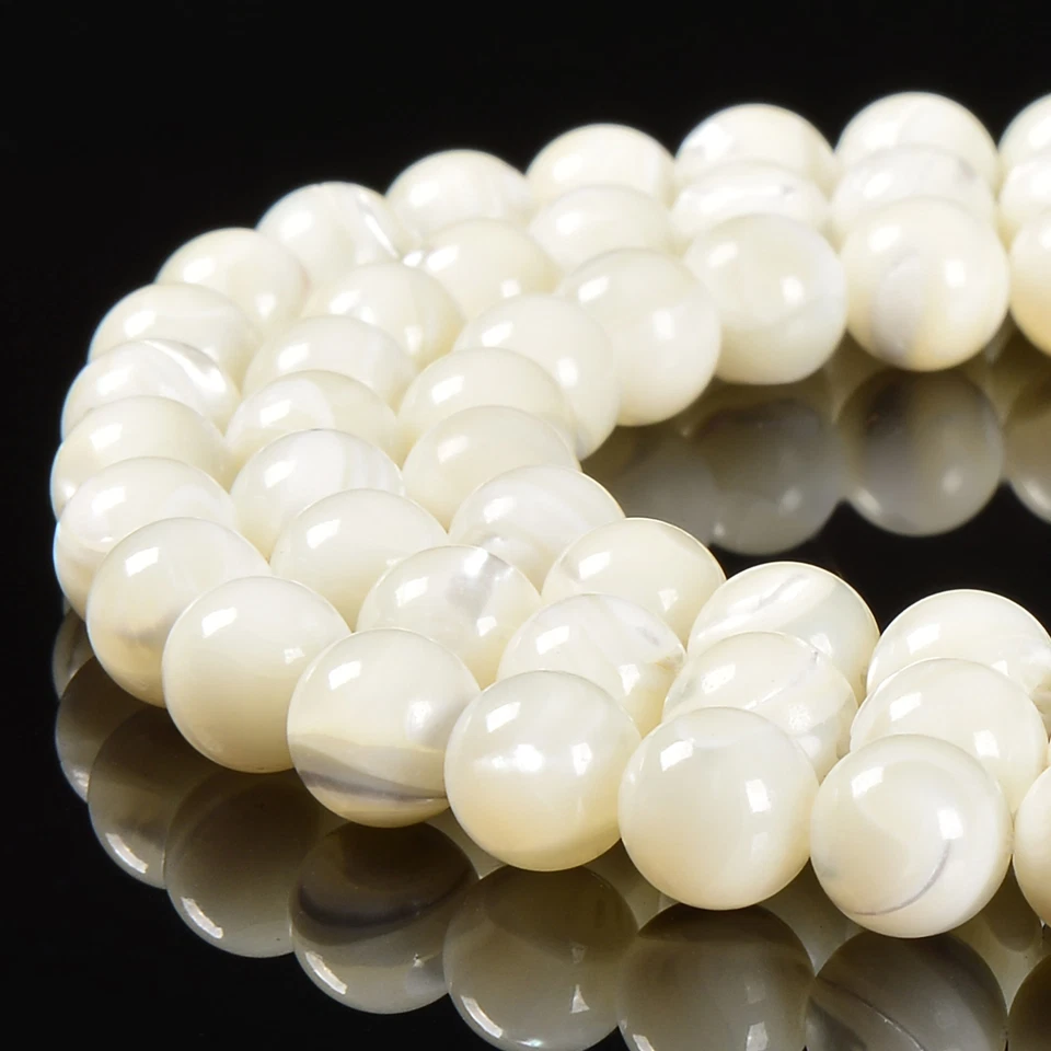 Iridescent White Mother of Pearl MOP Shell Smooth Round 3mm to 12mm 15.5'' Strd - Image 1 of 4